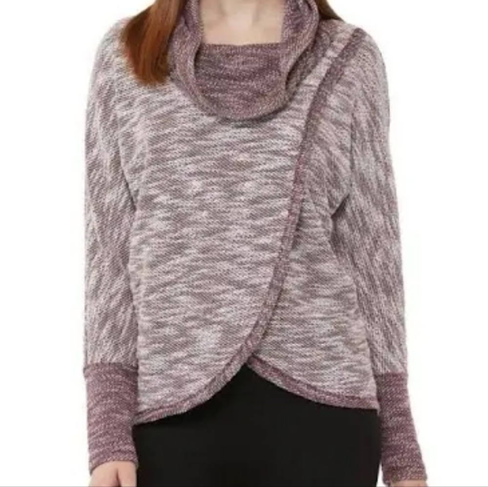 Calvin Klein Performance Sweater Cowl Neck Cross Front Color Block Purple Medium